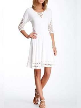Free People To The Point Mini Dress White Boho Lace Swing Fit & Flare Size M